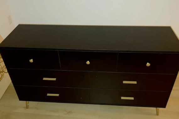 Black six drawer dresser fully assembled